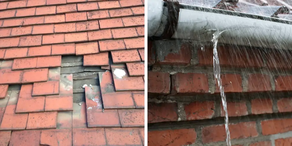 Missing or damaged roof tiles along with faulty guttering are common causes of Penetrating Damp.